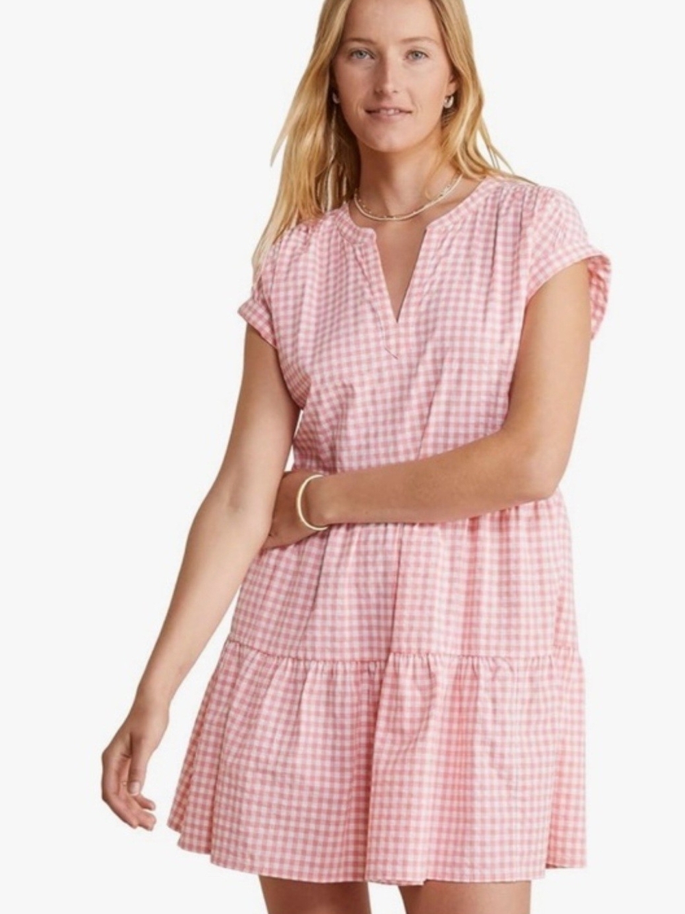 Vineyard Vines Pink Gingham Harbor Tiered Dress